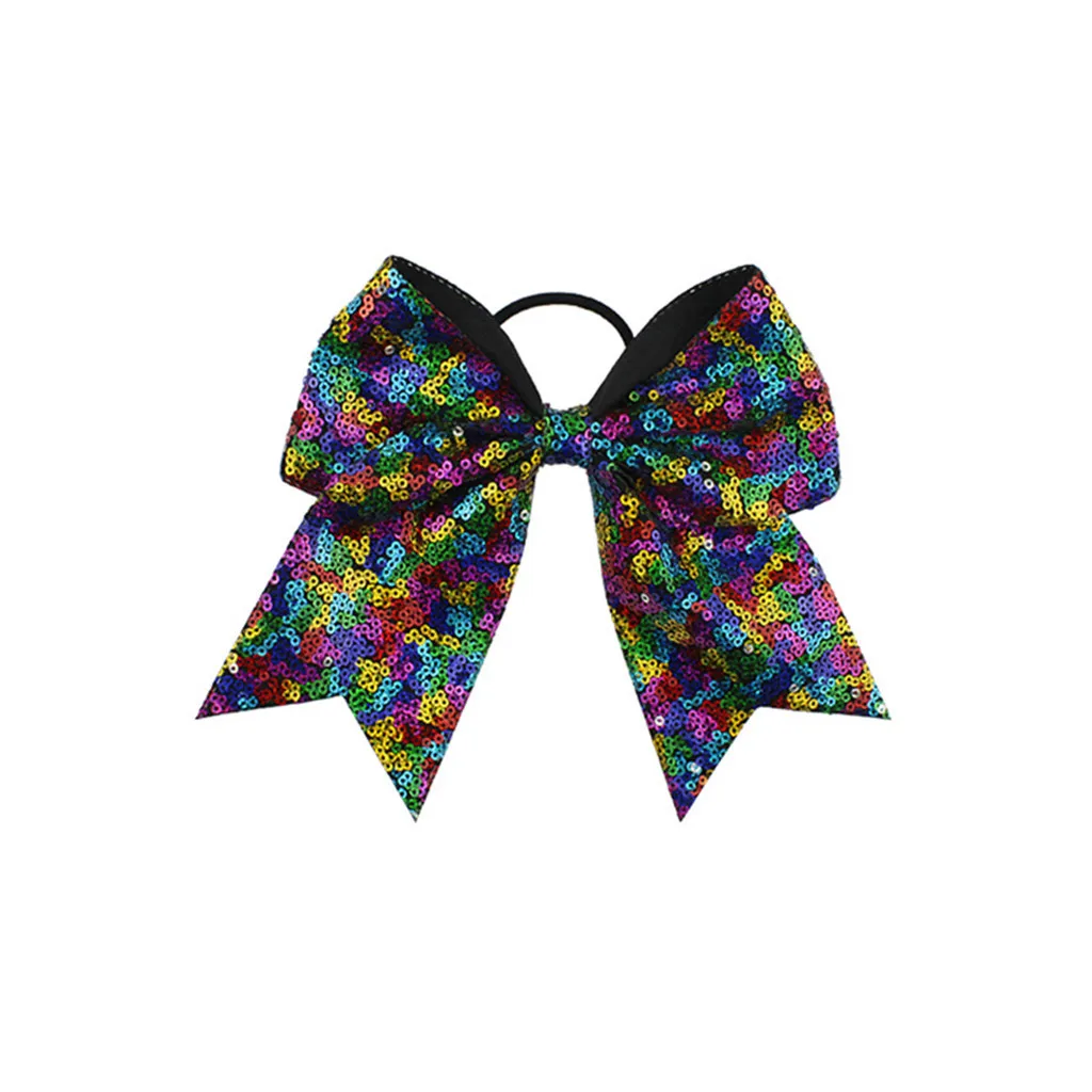 Hair Bow 2019 Fashion Full Sequin Bling Cheer Hair Bow with Elastic Band Cheerleading For Girls 8 Inch Baby Gift#40&
