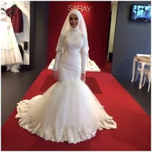 Bridal Dress Wedding Dress hijab Muslim high neck floor length rabic Dubai Gowns Mermaid online chinese store 2017