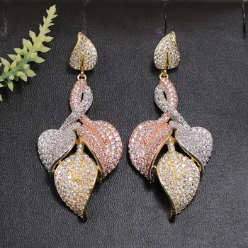 

Lanyika Fashion Jewelry Leaf Shape Earrings for Engagement Full Micro Inlay Trendy Luxury Gifts
