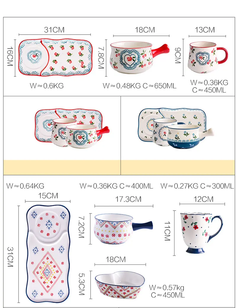 Керамическая посуда на 1 человека, чаша для завтрака с ручкой, тарелка для хлеба, десерта, набор керамической посуды, домашняя чаша, тарелка, овсяная посуда