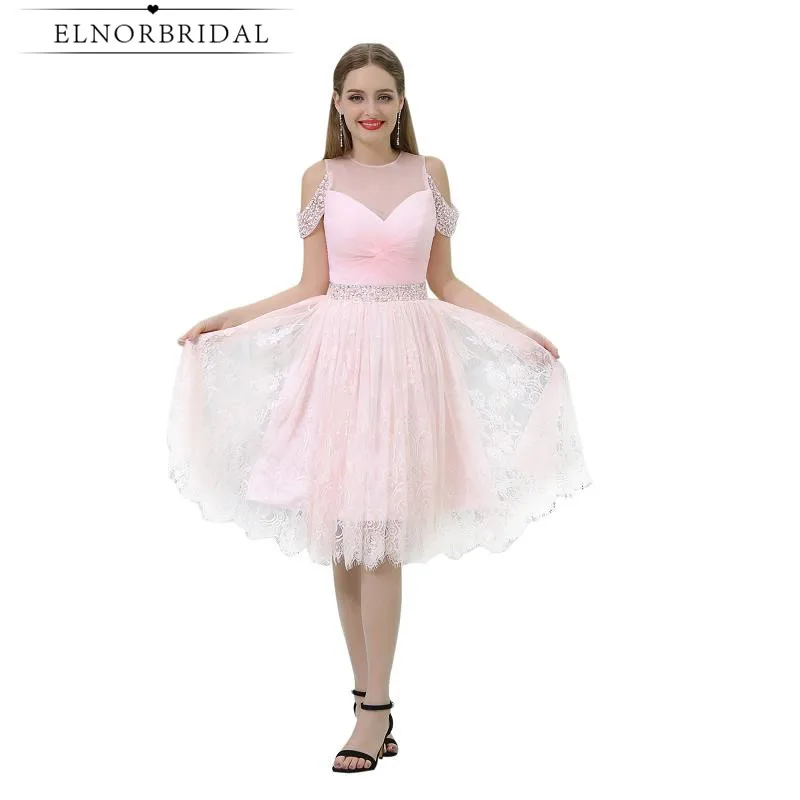 Blush Pink Lace Cocktail Dresses Knee Length 2019 Sexy Off The Shoulder