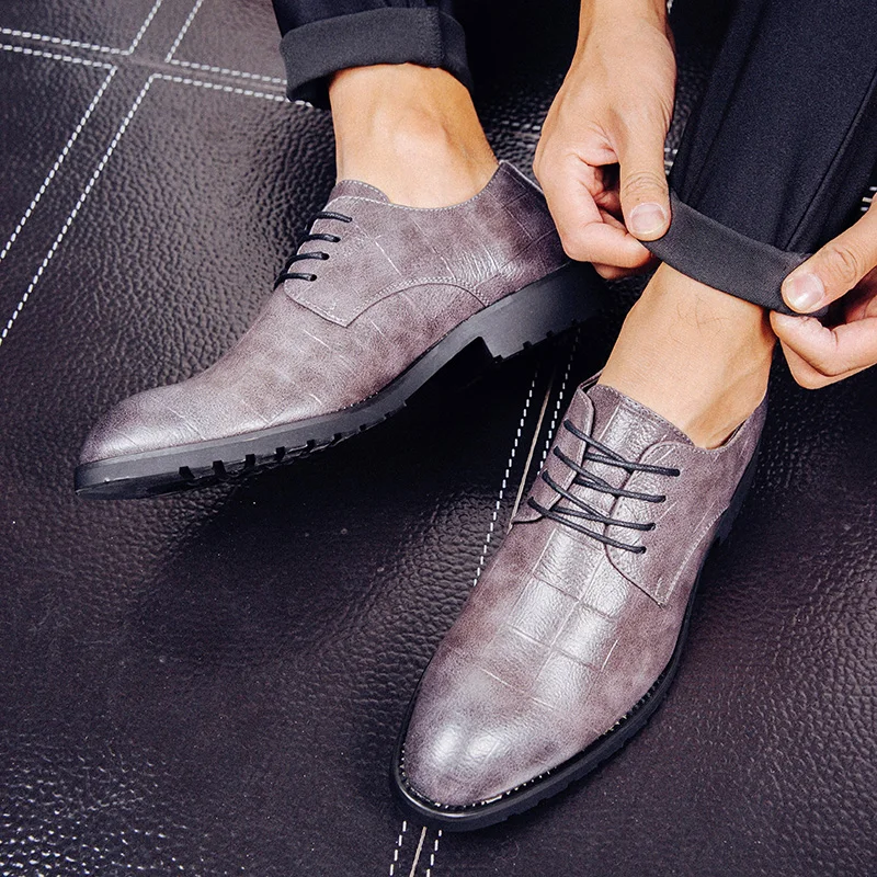 men shoe pointed toe italian formal dress leather silver ballet flats male footwear luxury brand 2017 derby oxford shoes for men (44)