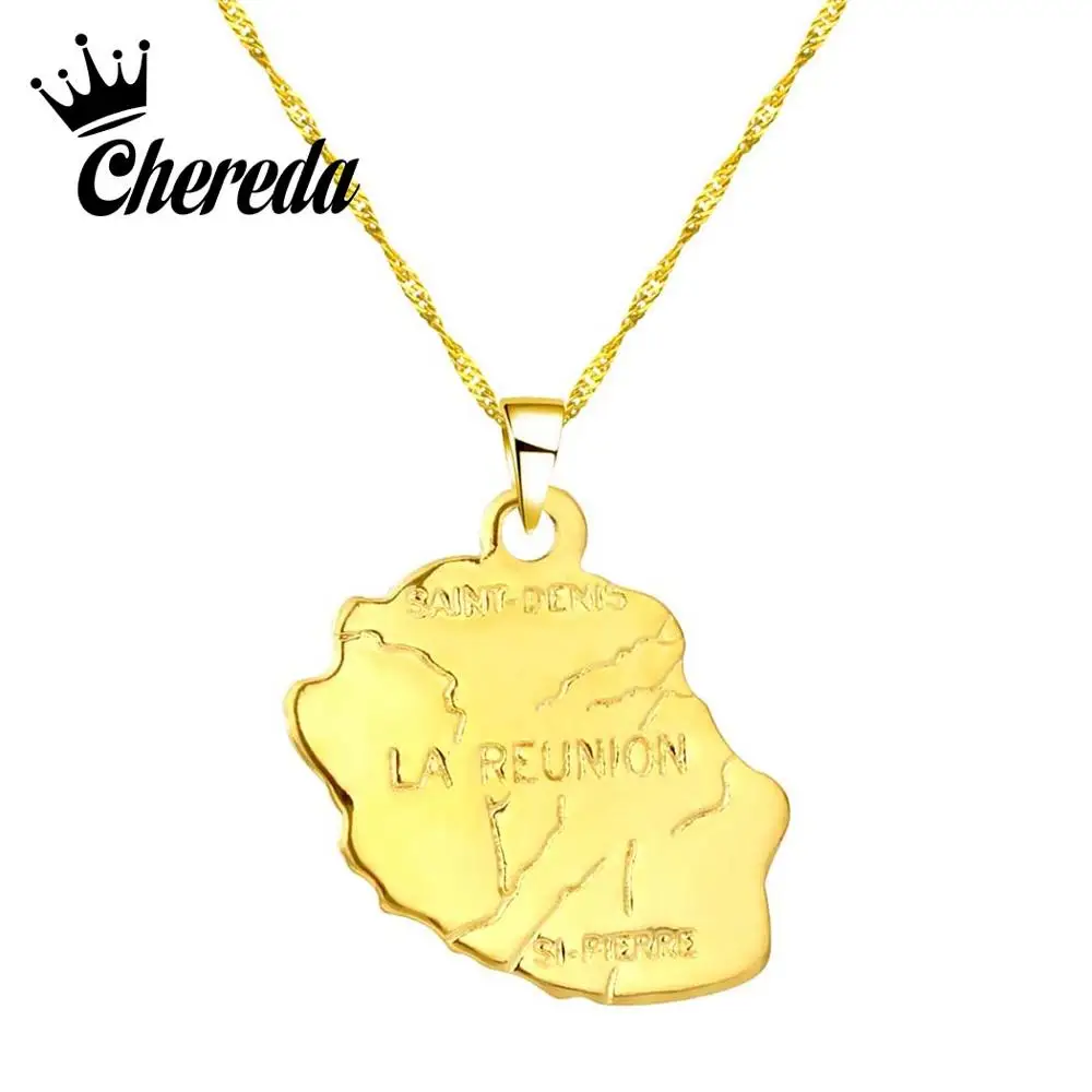 

Chereda French Reunion Islands Map Pendant & Necklace Gold Charm Chic Pendants Classic Jewelry Accessories