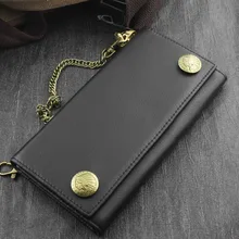 Мужской Байкерский мотоцикл езды буксир латунь Conchos Trifold кожаный кошелек с цепочкой