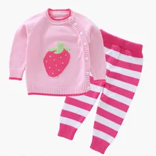 Вязаный осенний свитер для маленьких мальчиков и девочек детская трикотажная одежда для малышей с длинными рукавами 2 предмета(Топы+ штаны