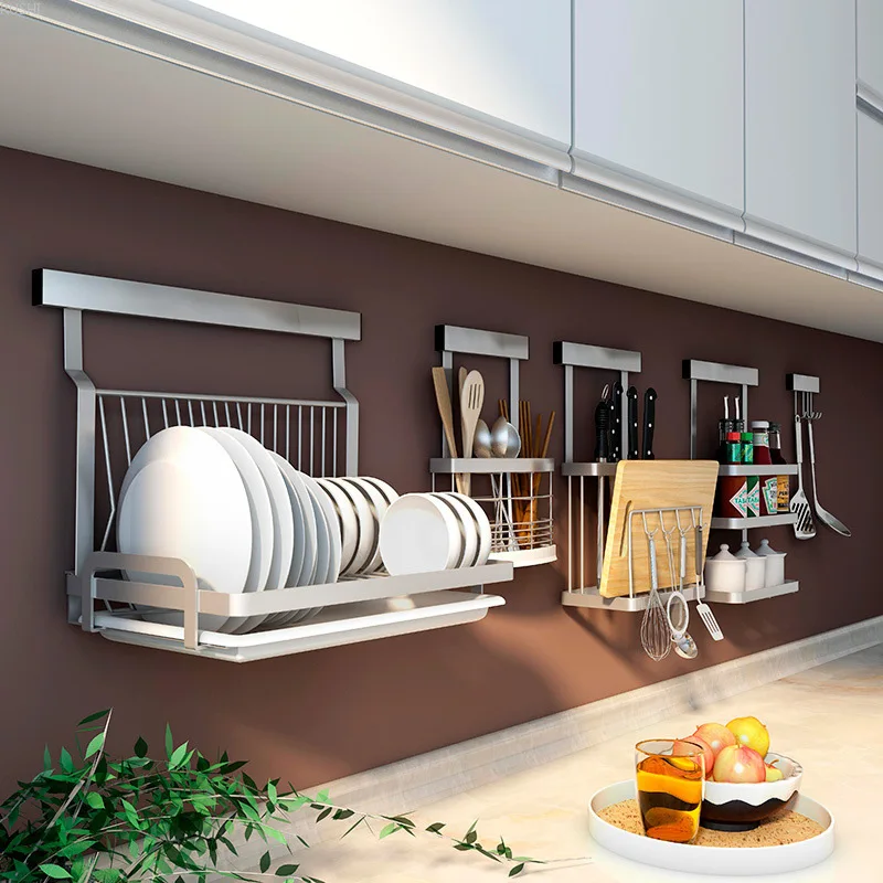  Punch-free Kitchen Shelf Wall Mounted Collection Shelf Storage Rack Stainless Steel Kitchen Rack Bo - 33034256537