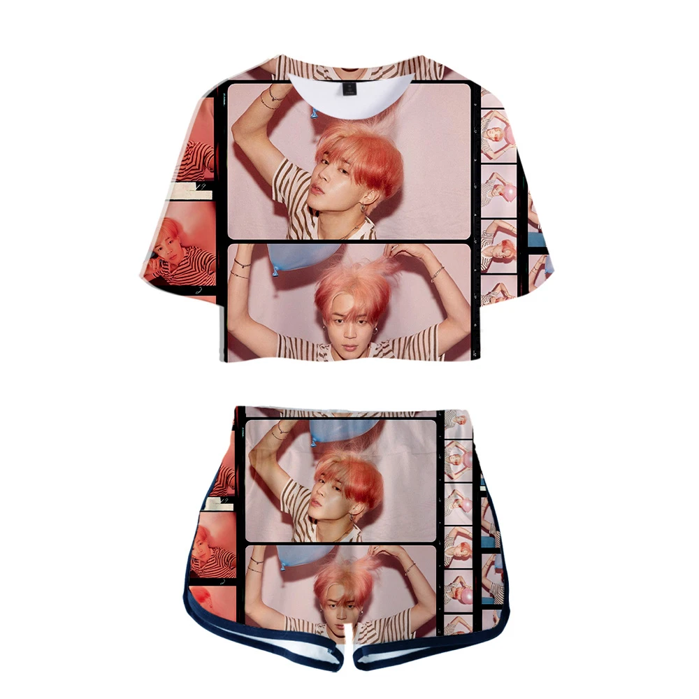 

BF 2019 New 3D Kpop MAP OF THE SOUL:PERSONA Summer Two Pieces sets Women Fashion Clothes girl Hot Harajuku T-shirts shorts