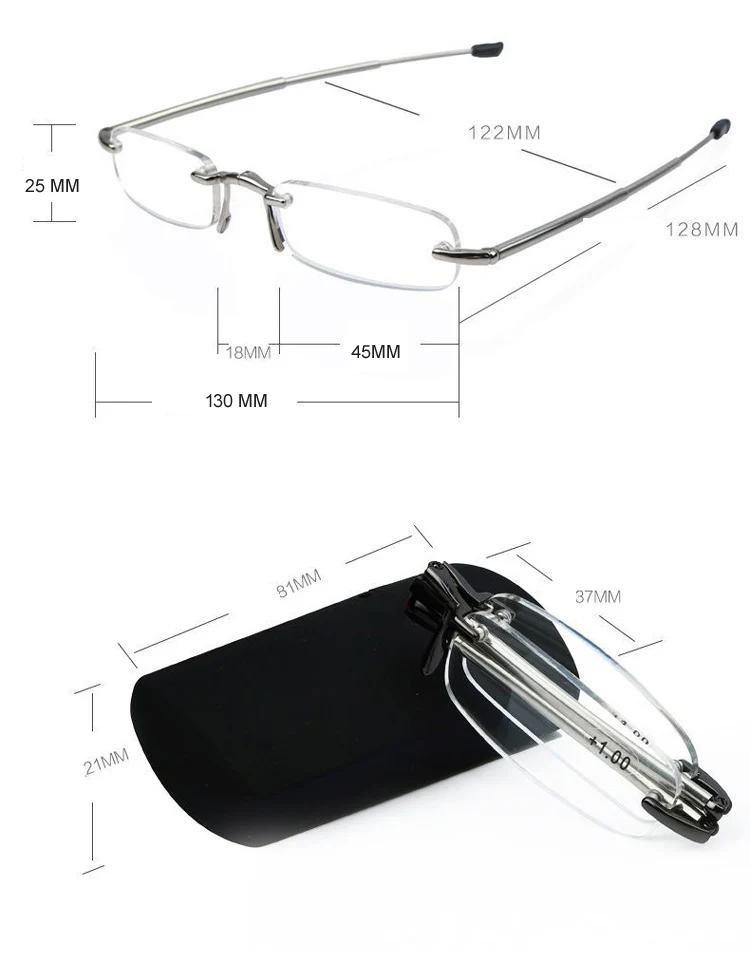Мини-портативные складные очки для чтения без оправы для мужчин и женщин, кошелек для чтения, складной карманный считыватель пресбиопии, диоптрий дальнозоркости 1-4,0