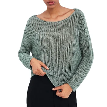 

Spring 2019 casual loose womens clothing knitted sweater women long sleeve pullovers women green hollow sweater