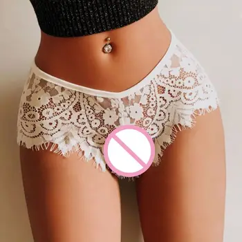 

Womens Erotic Sheer Briefs Lingerie Hollow Out Crochet Eyelash Floral Lace G-String Underwear Solid Color Seamless Panties Thong