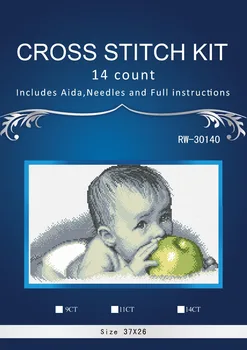 

Free delivery Top Quality Lovely Counted Cross Stitch Kit Baby Bite Apple, baby child with apple fruit 14CT