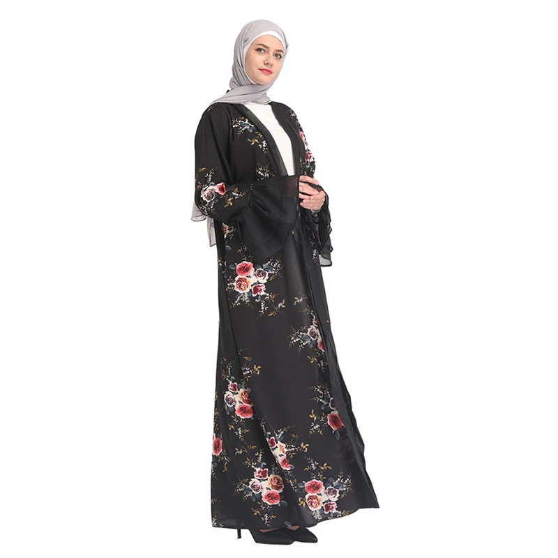 

Fashion Summer Muslim Hot Rrilling Lace Digital Print Embroidered Elegant Cardigan Robes 1PC Dropship March21
