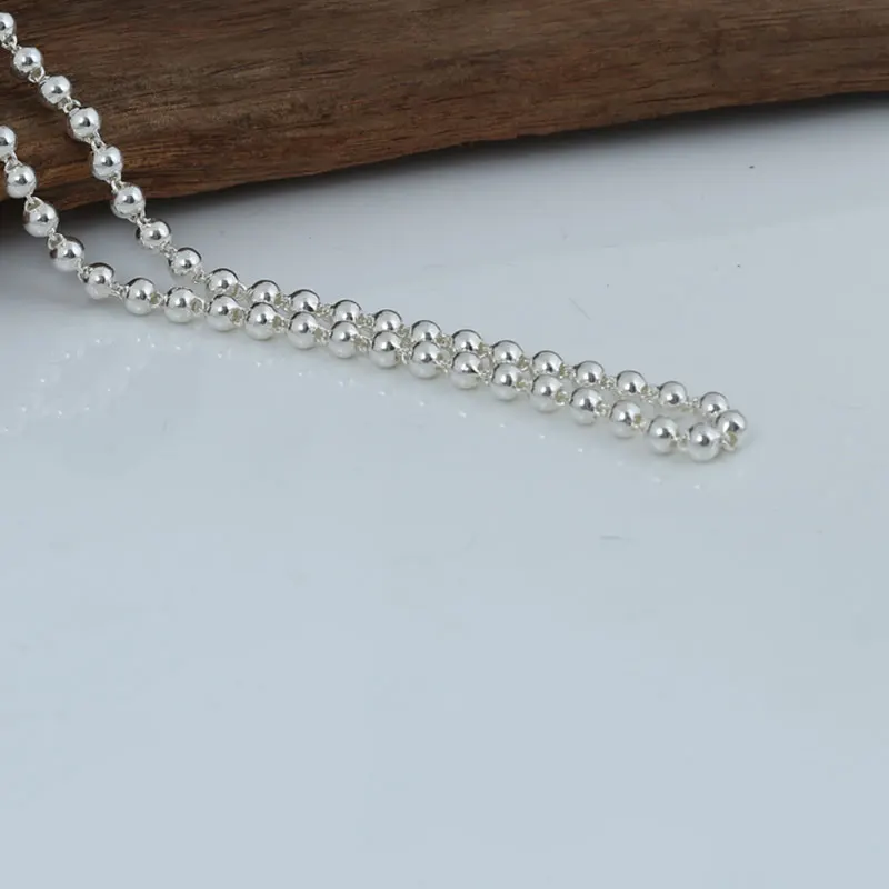 4mm Beads Chain Necklaces 925 Silver 45cm to 80cm Fashion Original S925 Thai Silver Men Necklace Jewelry Free Shipping