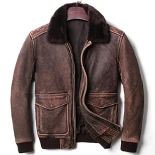 Мужская одежда, зимняя кожаная куртка пилота, короткий дизайн, хлопковый воротник, теплые кожаные пальто, классическое повседневное винтажное Коричневое Пальто