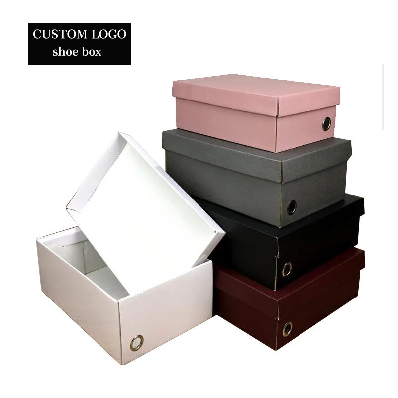 

100Pcs Custom Printed Logo Shoe Box Gift Box Foldable Corrugated Paper Box For Packaging Shoe