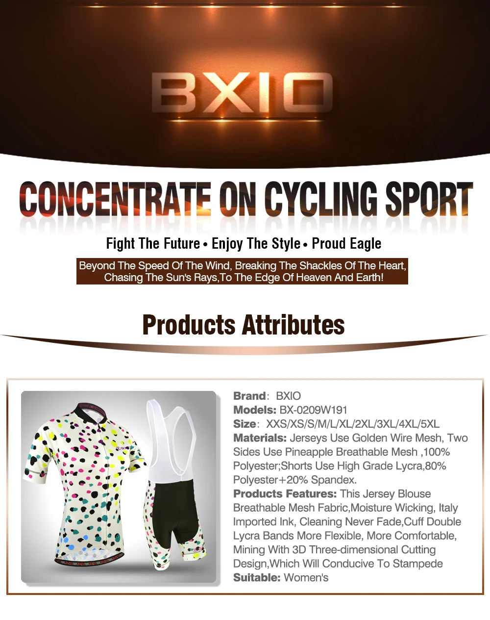 BXIO Для женщин Велосипедная форма Pro Team велосипед майки с Биб шорты для девочек дышащие Материал для двух сторон Vélo 191