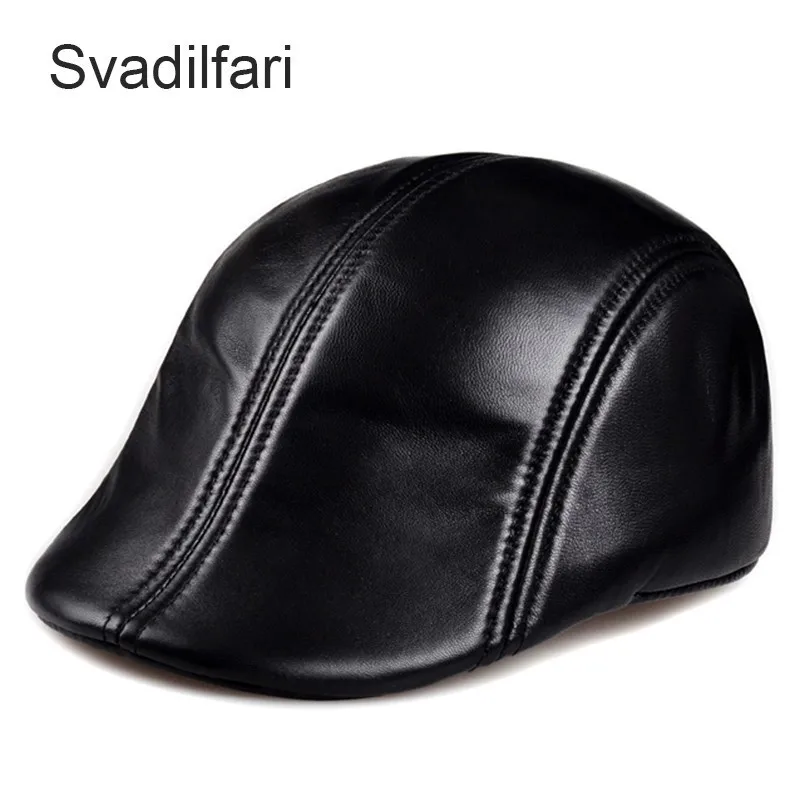 

Svadilfari Genuine Leather Berets For Men Casual Black Duckbill Ivy Caps Male Spring Luxury Italian Brand Directors Flat Hats