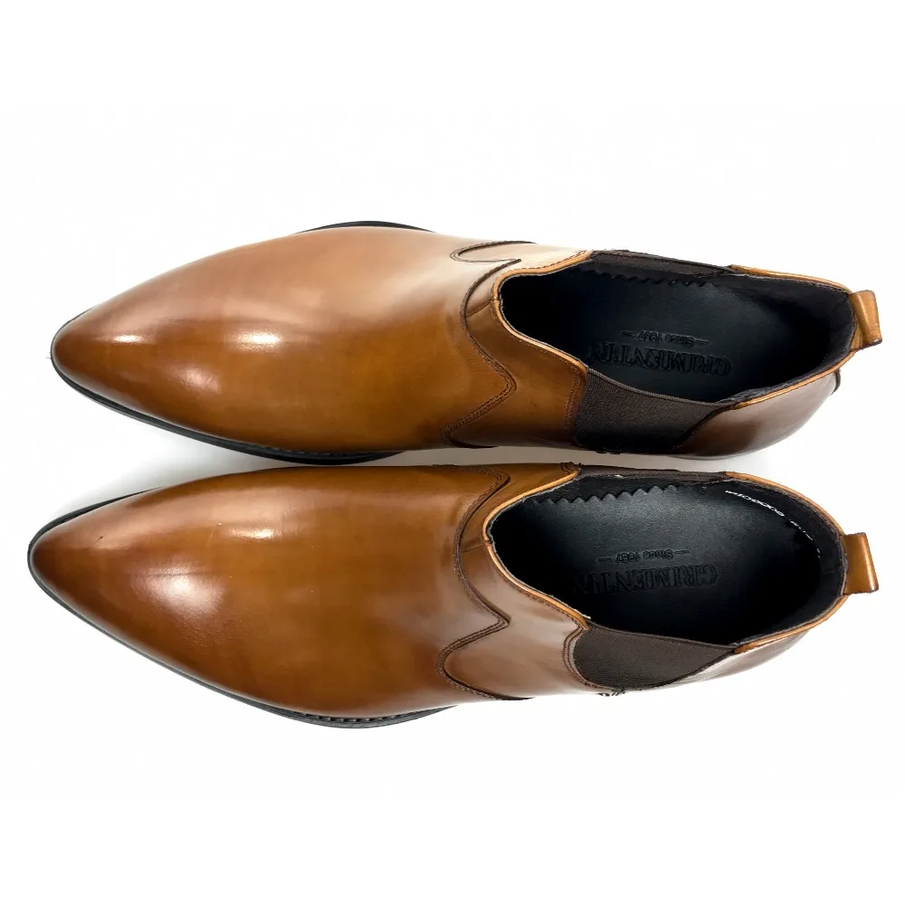 Grimentin Men Ankle Boots Genuine Leather Orange Slip On Business Formal Shoes