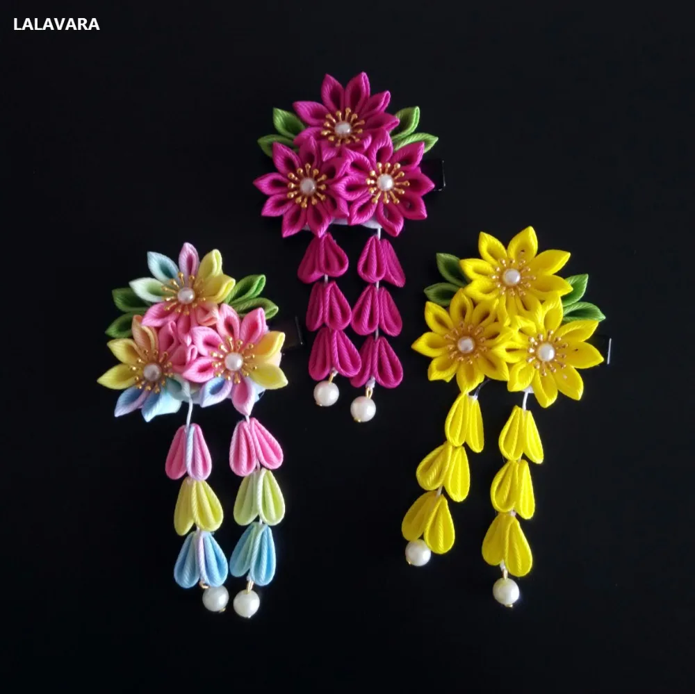 Lalavara 10 Pieces Japanese Kimono Barrettes Kanzashi Flower Hair