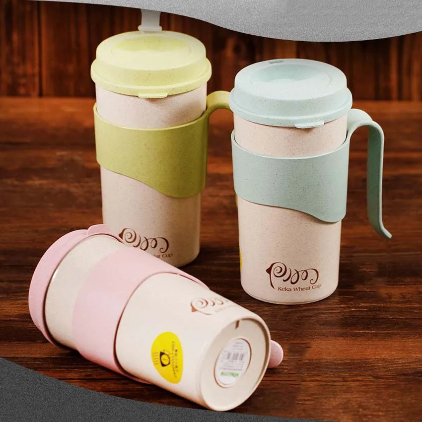 Hot Water Bottle 350/450ml Office Coffee Bottle Wheat Straw Plastic