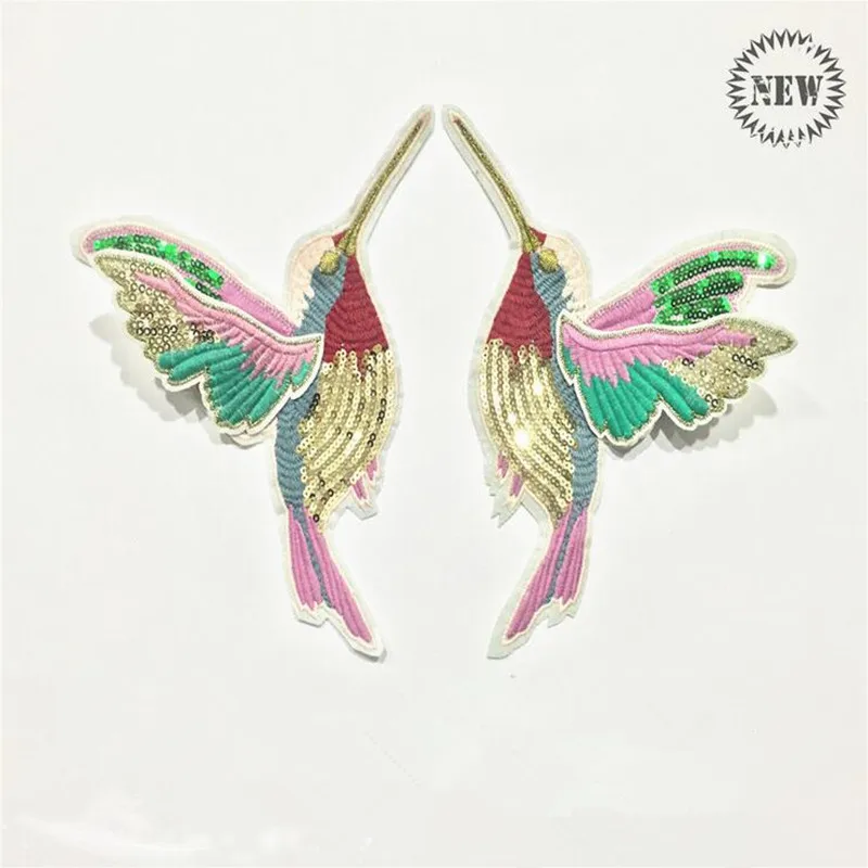 Double Wings Hummingbird Sequin Embroided Iron On Patches For Clothes Sweater Coat Cartoon Badge Garment Appliques DIY Accessory | Дом и сад