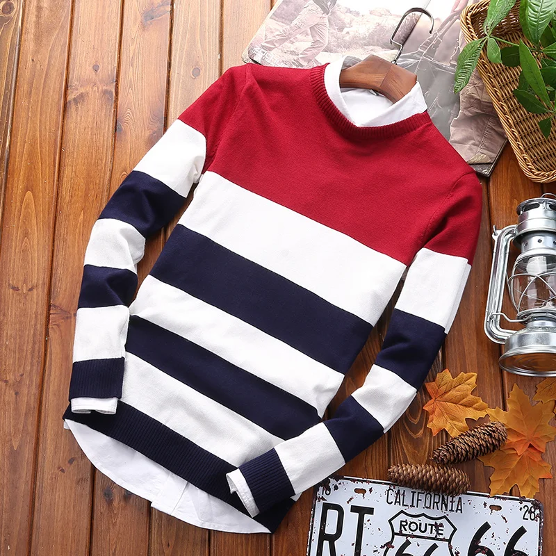 NEW 2017 Winter Mens Fashion Long Sweaters and Pullovers Men Brand Clothes Wool Sweater Male Outerwear Striped Knitted | Мужская одежда