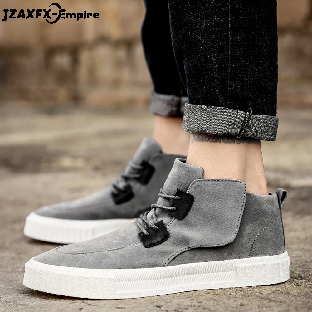 

New Arrival Men Casual Shoes Lace-up Solid Color Ankle Boots High Top Shoes Male Footwear Flat Shoes zapatos hombre