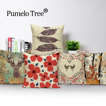 

Colorful pillow cover flower Camping Gifts New throw pillows animal birds Square linen print Meditation Warm cover cushion