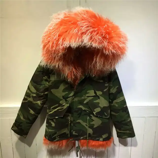 Thick warm winter women coats Mongolia Sheep Fur camouflage parka wool Mr Mrs orange with white lamb fur jacket Thick warm winter women coats Mongolia Sheep Fur camouflage parka wool Mr Mrs orange with white lamb fur jacket