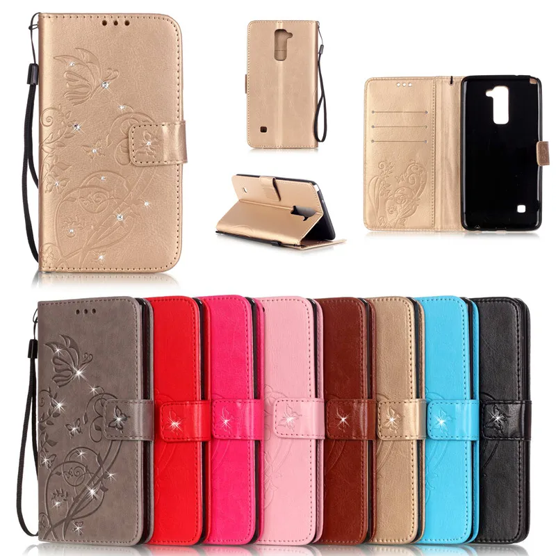 

Luxury Diamond Book Style PU Leather Flip Butterfly Case Cover For LG Stylus 2 Case F720 LS775 LG Stylo 2 K520 Phone Bags+Strap