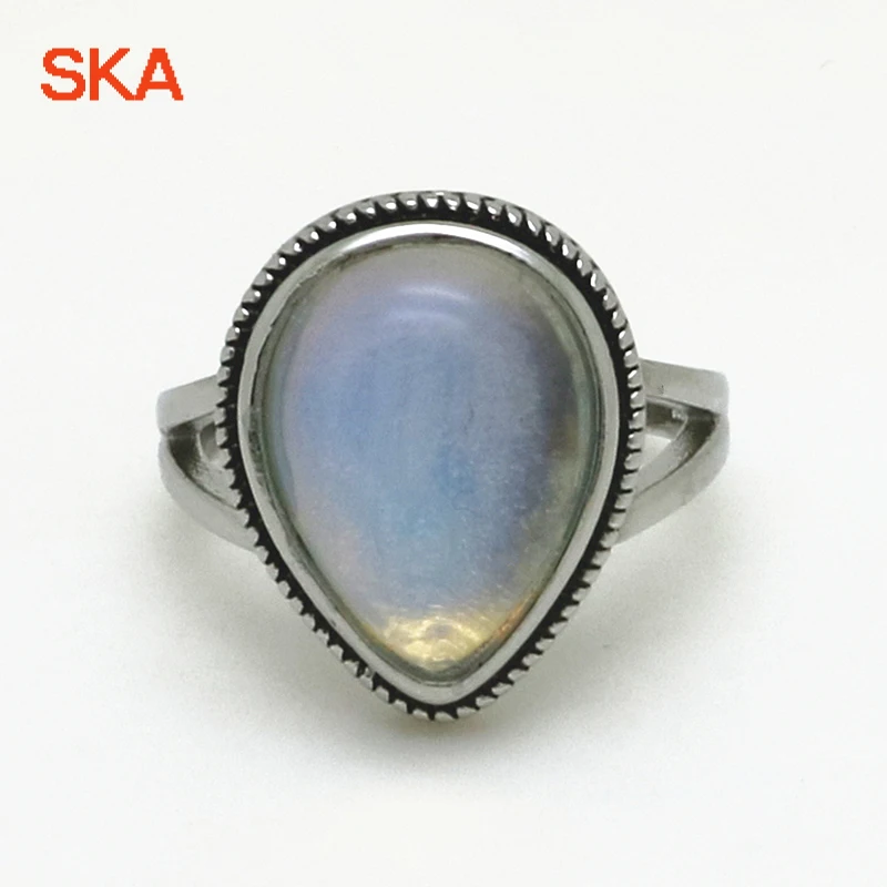 

SKA Anillos Mujer Retro Women Ring Luxurious Bague Femme Silver Color Oval Moonstone Romantic Engagement Rings For Women JJZ340