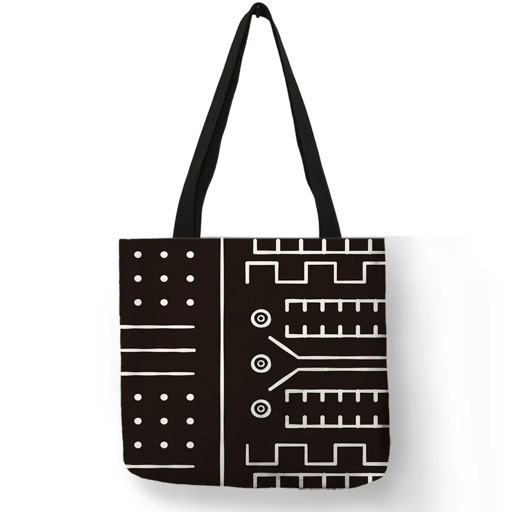

Geometry Black White Design Maze Print Tote Bags for Lady Large Handbags Linen Fabric Shopping Shoulder Bag Casual Daily Use