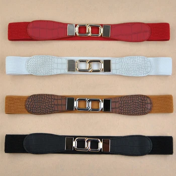 

New ladies designer crocodile girdle Fashion dress belts Decorative high elastic elastic waistband High quality metal buckle