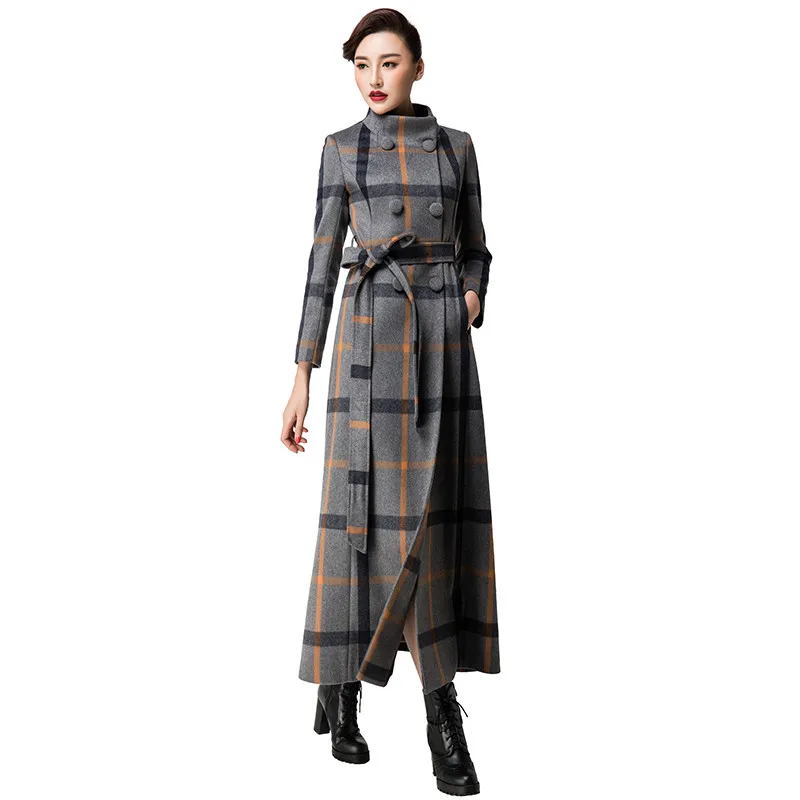 

Trending products 2018 Long coat women woolen coats NEW lattice wool long coat women's elegant High quality fabric K3945
