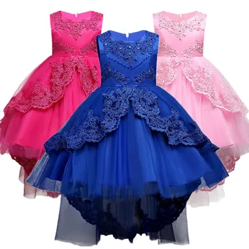 

2019 White Pink Summer Formal Kids Dresses For Girls Children Clothes Birthday Party Wedding Princess Dress Girl 14 10 12 Years