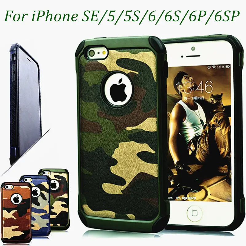 Жесткий бронированный чехол 5 S 6 силиконовый для iPhone камуфляжный двухслойный