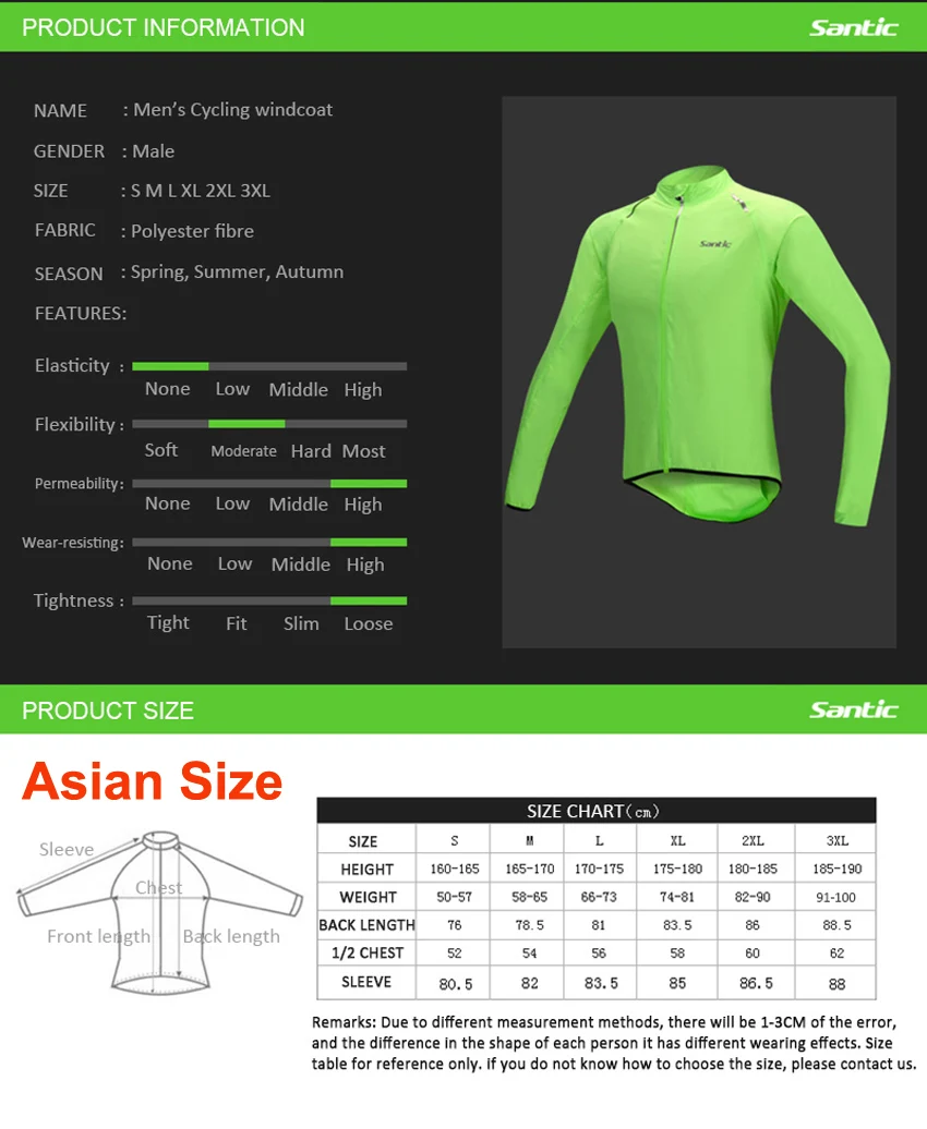 Santic Men's Cycling Jacket Windproof Coat MTB Bike Running Jackets Sport Windbreaker Jerseys Bicycle Cycle Wind Coat Clothing