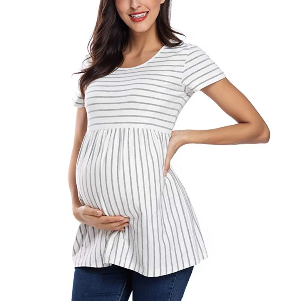 

Maternity Blouse Women Pregnancy Striped Print Tops Casual Short Sleeve Comfy Striped Shirt Clothes Zwangerschap Shirt 2019 @35