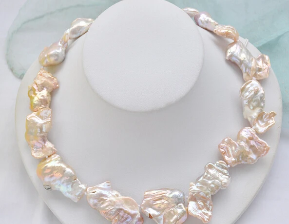 

N2380 Huge 100% natural 18" pink baroque KESHI REBORN PEARL NECKLACE bowkno NEW