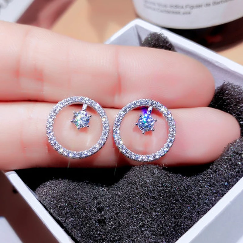 

Exquisite 925 Silver Earrings Stud for Women Fashion Jewelry Simple Round AAA CZ Zircon Crystal Engagement Earring Lover
