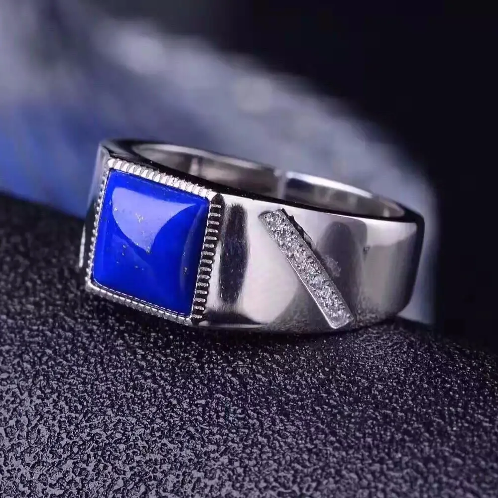 Новинка, модное мужское кольцо из лазурита, натуральный 8 мм* 8 мм, голубой Лазурит, Твердое Серебро 925 пробы, мужское кольцо