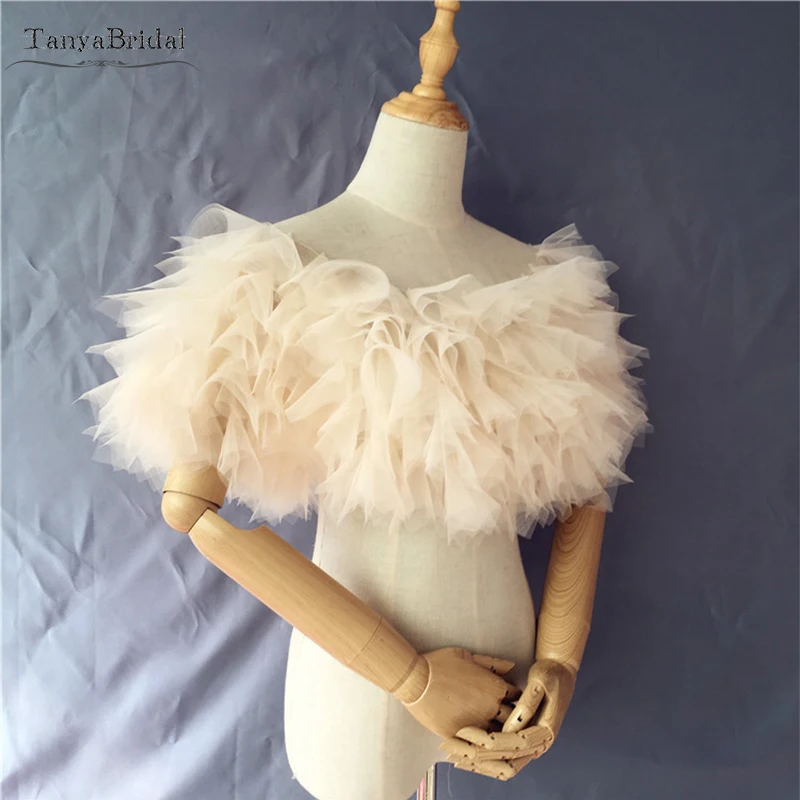 

Champagne Tulle Wedding bolero Elegant TuTu Bridal Short Cape Brides Boleros Wedding Jacket DJ105