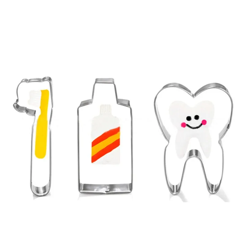 

Stainless Steel 3 pieces Toothbrush,Toothpaste and Tooth set Cookie Cutter DIY Baking moulds Tool