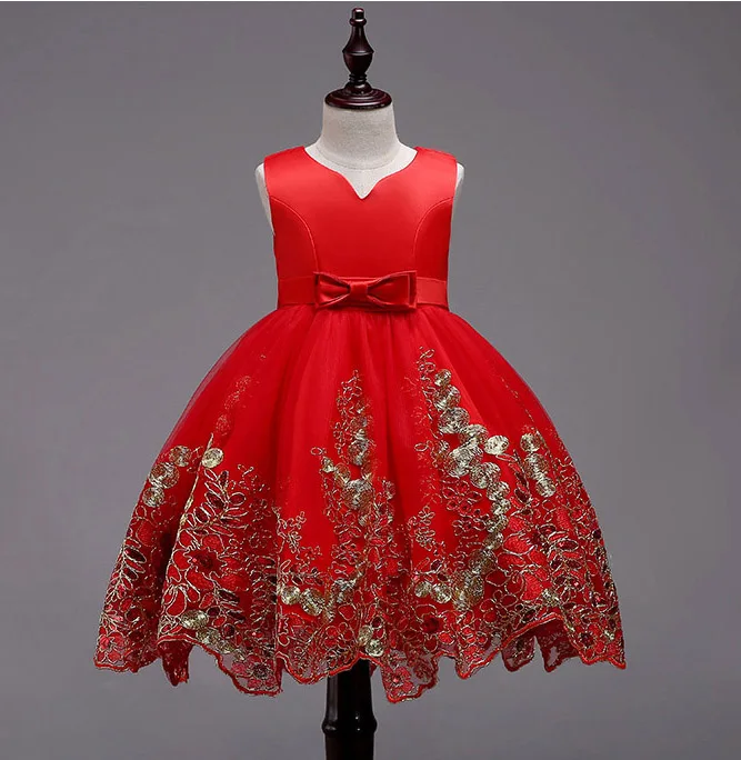 

Girls Birthday Party Dress For Wedding Red embroidered tulle tutu Dresses Children Princess costumes Frocks 6 8 10 12 14 Years