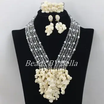 

Latest Hot African Wedding Jewelry Set Gray Crystal White Coral Beads Necklace Nigerian Bridal Jewelry Sets Free Shipping ABF510