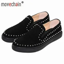 Movechain/новые модные мужские лоферы с заклепками для мужчин, замша, натуральная кожа, вечерние мужские мокасины из ткани Оксфорд, повседневная обувь