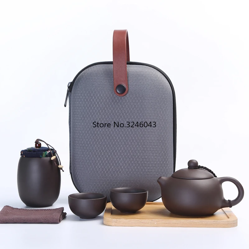Travel tea sets portable bag Quick cup, one pot, two cups of tea cans Purple sand Kung Fu set gift （Free ）