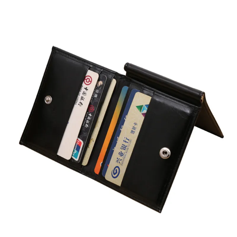 

QOONG Fashion Men Leather Ultra-thin Wallets With Metal Money Clip Multi-functional Male Change Purse Credit Card ID Holders