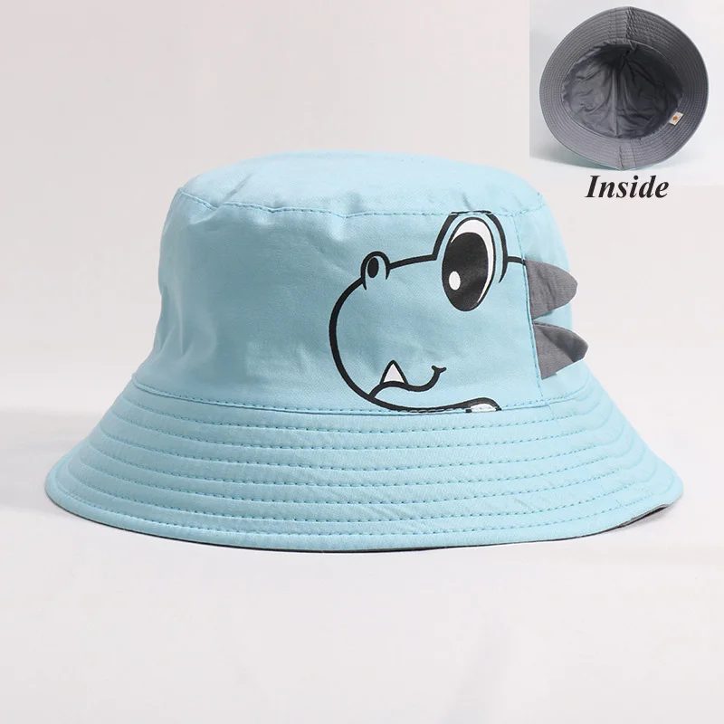 Dinosaur Baby Hat Cotton Double-sided Bucket Hat Baby Spring Autumn Cap Kids Hats Toddler Baby Accessories 1PC - Цвет: Blue baby hat