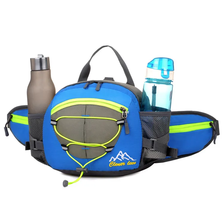 Multifunctional running bags waterproof waist 2 water bottle bag,trail running climbing fitness backpack for men women,no bottle - Color: Blue Color